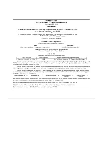 Vorschaubild Bausch + Lomb 10-Q Quartalsbericht 2022 