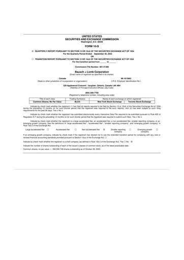 Vorschaubild Bausch + Lomb 10-Q Quartalsbericht 2022 