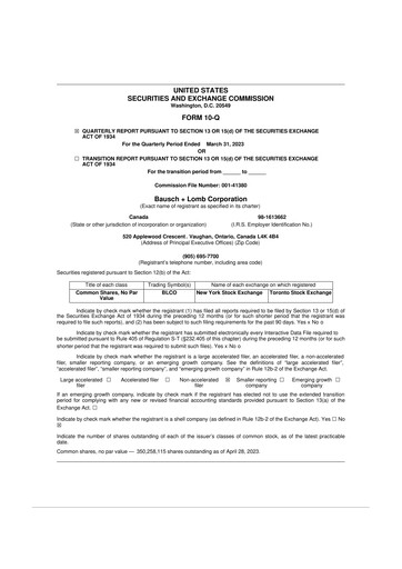 Vorschaubild Bausch + Lomb 10-Q Quartalsbericht 2023 