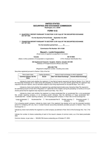 Vorschaubild Bausch + Lomb 10-Q Quartalsbericht 2023 