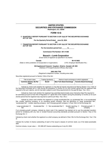 Vorschaubild Bausch + Lomb 10-Q Quartalsbericht 2024 