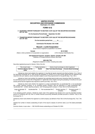 Vorschaubild Bausch + Lomb 10-Q Quartalsbericht 2024 