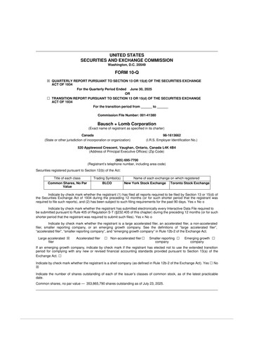 Vorschaubild Bausch + Lomb 10-Q Quartalsbericht 2025 