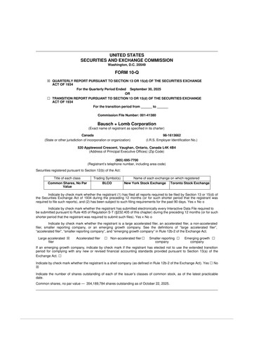 Vorschaubild Bausch + Lomb 10-Q Quartalsbericht 2025 
