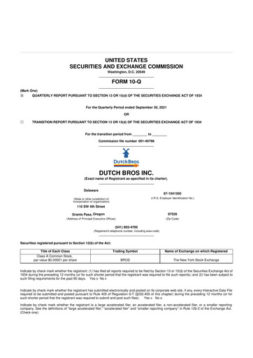 Thumbnail Dutch Bros 10-Q Quarterly Report FY2021 