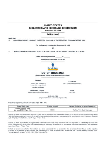 Thumbnail Dutch Bros 10-Q Quarterly Report FY2022 