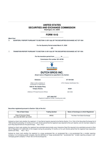 Thumbnail Dutch Bros 10-Q Quarterly Report FY 