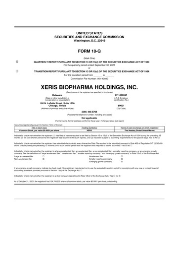 Thumbnail Xeris Pharmaceuticals 10-Q Quarterly Report FY2021 