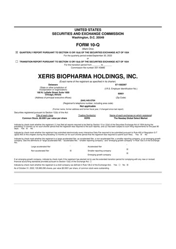 Thumbnail Xeris Pharmaceuticals 10-Q Quarterly Report FY2022 