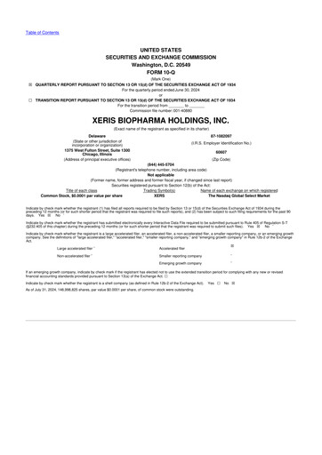 Thumbnail Xeris Pharmaceuticals 10-Q Quarterly Report FY2024 