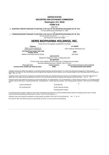 Thumbnail Xeris Pharmaceuticals 10-Q Quarterly Report FY2025 
