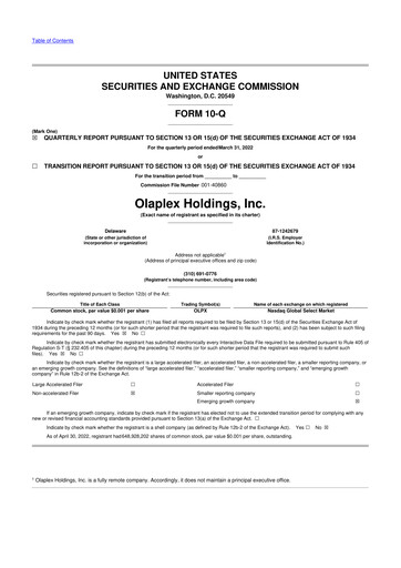 Thumbnail Olaplex 10-Q Quarterly Report FY2022 