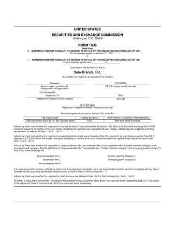 Thumbnail Solo Brands 10-Q Quarterly Report FY2022 