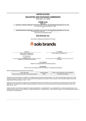 Thumbnail Solo Brands 10-Q Quarterly Report FY2026 