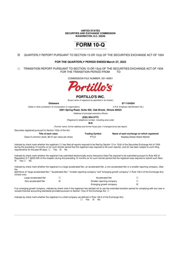 Miniature Portillo's 10-Q Rapport trimestriel 2022 