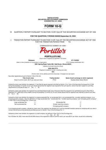 Miniature Portillo's 10-Q Rapport trimestriel 2022 