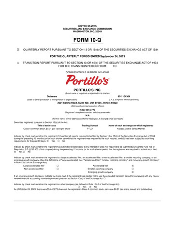 Miniature Portillo's 10-Q Rapport trimestriel 2023 