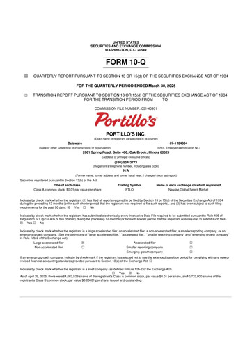 Miniature Portillo's 10-Q Rapport trimestriel 2025 