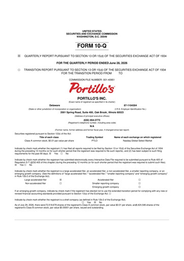 Thumbnail Portillo's 10-Q Quarterly Report FY2026 