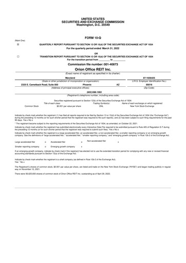 Miniature Orion Properties 10-Q Rapport trimestriel 2022 