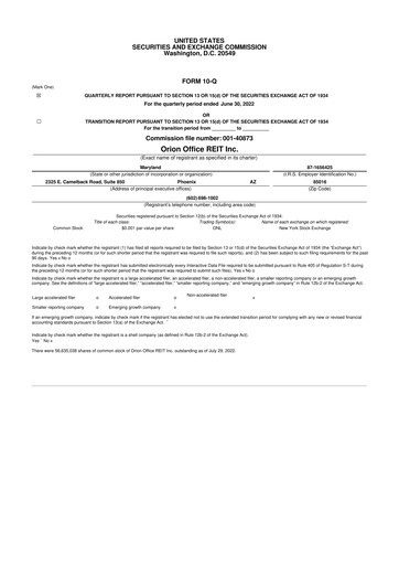 Miniature Orion Properties 10-Q Rapport trimestriel 2022 