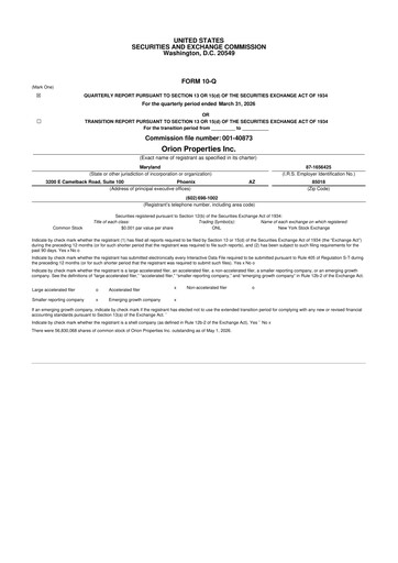 Vorschaubild Orion Properties 10-Q Quartalsbericht  