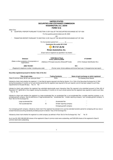 Thumbnail Rivian 10-Q Quarterly Report FY2022 