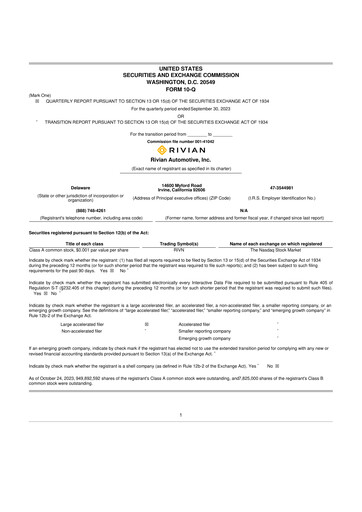 Thumbnail Rivian 10-Q Quarterly Report FY2023 