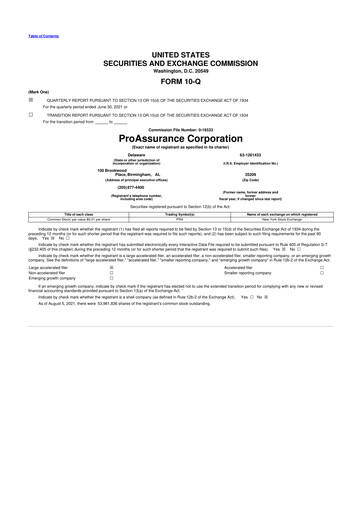 Thumbnail ProAssurance 10-Q Quarterly Report FY2021 