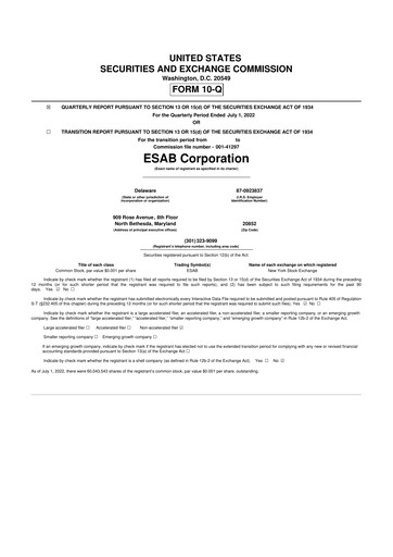 Vorschaubild ESAB 10-Q Quartalsbericht 2022 