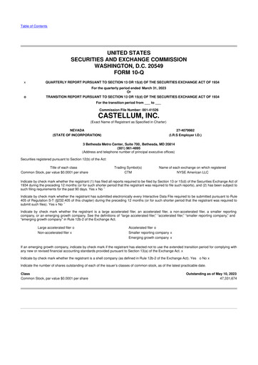 Miniature Castellum 10-Q Rapport trimestriel 2023 