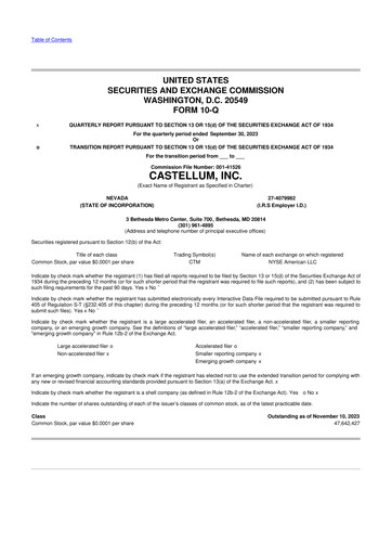 Miniature Castellum 10-Q Rapport trimestriel 2023 