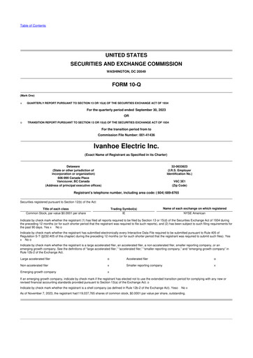 Miniature Ivanhoe Electric 10-Q Rapport trimestriel 2023 