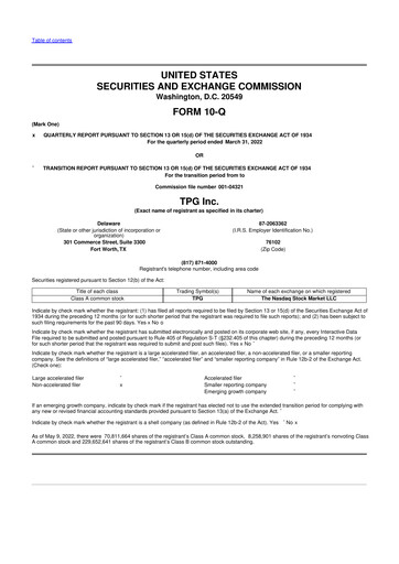 Miniature TPG Inc. 10-Q Rapport trimestriel 2022 