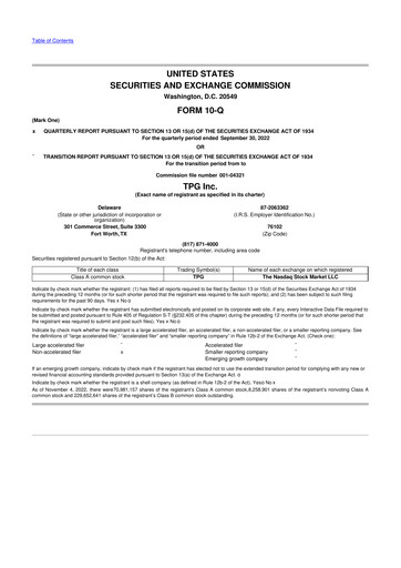 Miniature TPG Inc. 10-Q Rapport trimestriel 2022 