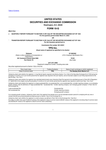 Miniature TPG Inc. 10-Q Rapport trimestriel 2023 