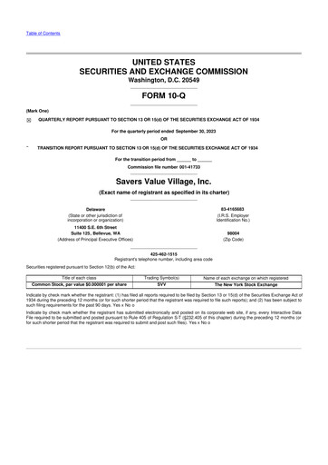 Thumbnail Savers Value Village 10-Q Quarterly Report FY2023 