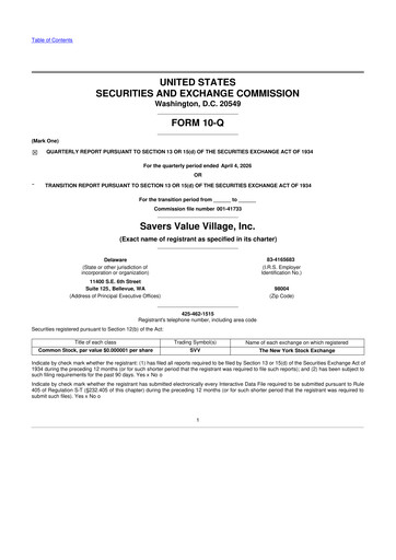 Thumbnail Savers Value Village 10-Q Quarterly Report FY 