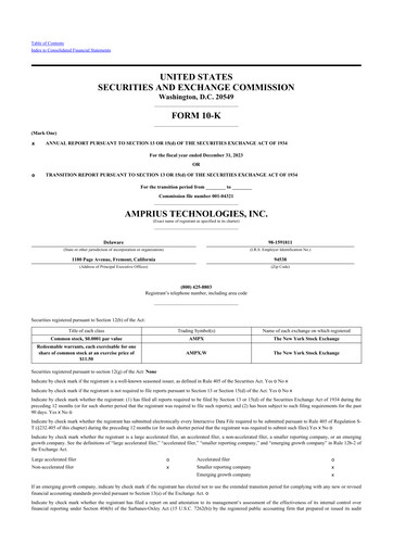 Miniature Amprius Technologies 10-K Rapport annuel 2023