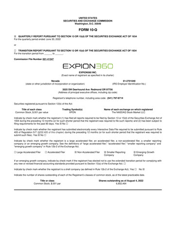 Miniature Expion360 10-Q Rapport trimestriel 2022 