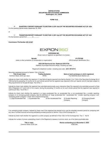 Miniature Expion360 10-Q Rapport trimestriel 2022 