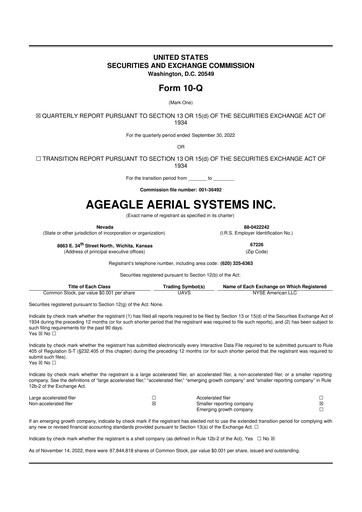 Thumbnail AgEagle Aerial Systems
 10-Q Quarterly Report FY2022 