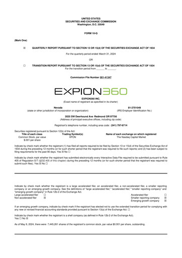 Miniature Expion360 10-Q Rapport trimestriel 2024 