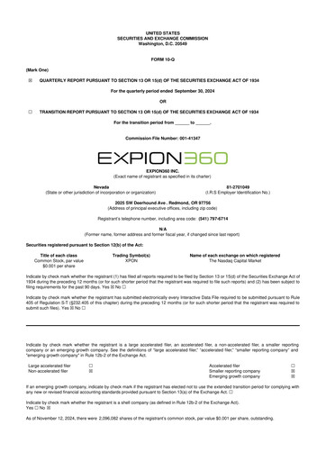 Miniature Expion360 10-Q Rapport trimestriel 2024 