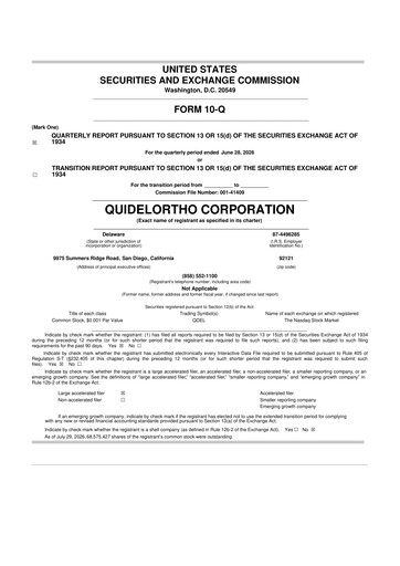 Thumbnail QuidelOrtho 10-Q Quarterly Report FY2026 
