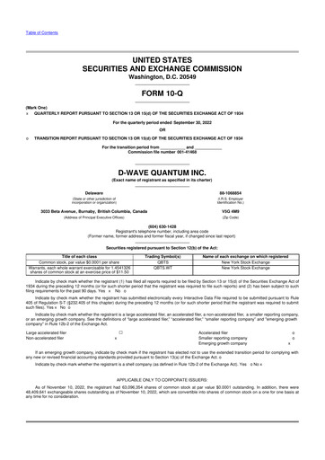 Thumbnail D-Wave Quantum 10-Q Quarterly Report FY2022 