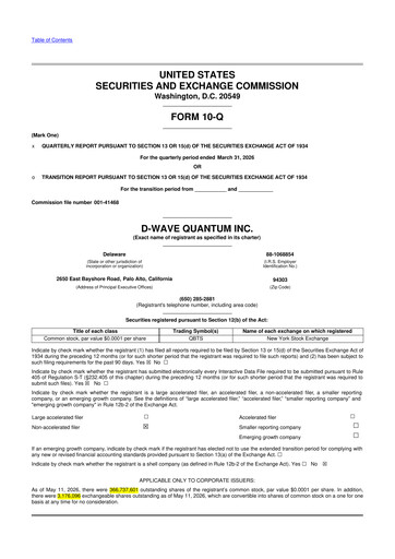 Miniature D-Wave Quantum 10-Q Rapport trimestriel  