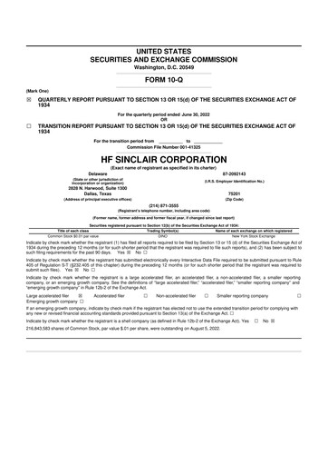 Miniature HF Sinclair 10-Q Rapport trimestriel 2022 