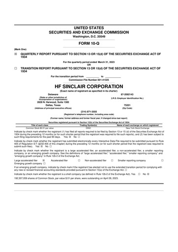 Miniature HF Sinclair 10-Q Rapport trimestriel 2023 