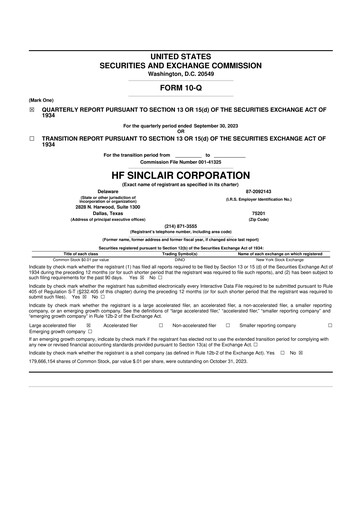 Miniature HF Sinclair 10-Q Rapport trimestriel 2023 